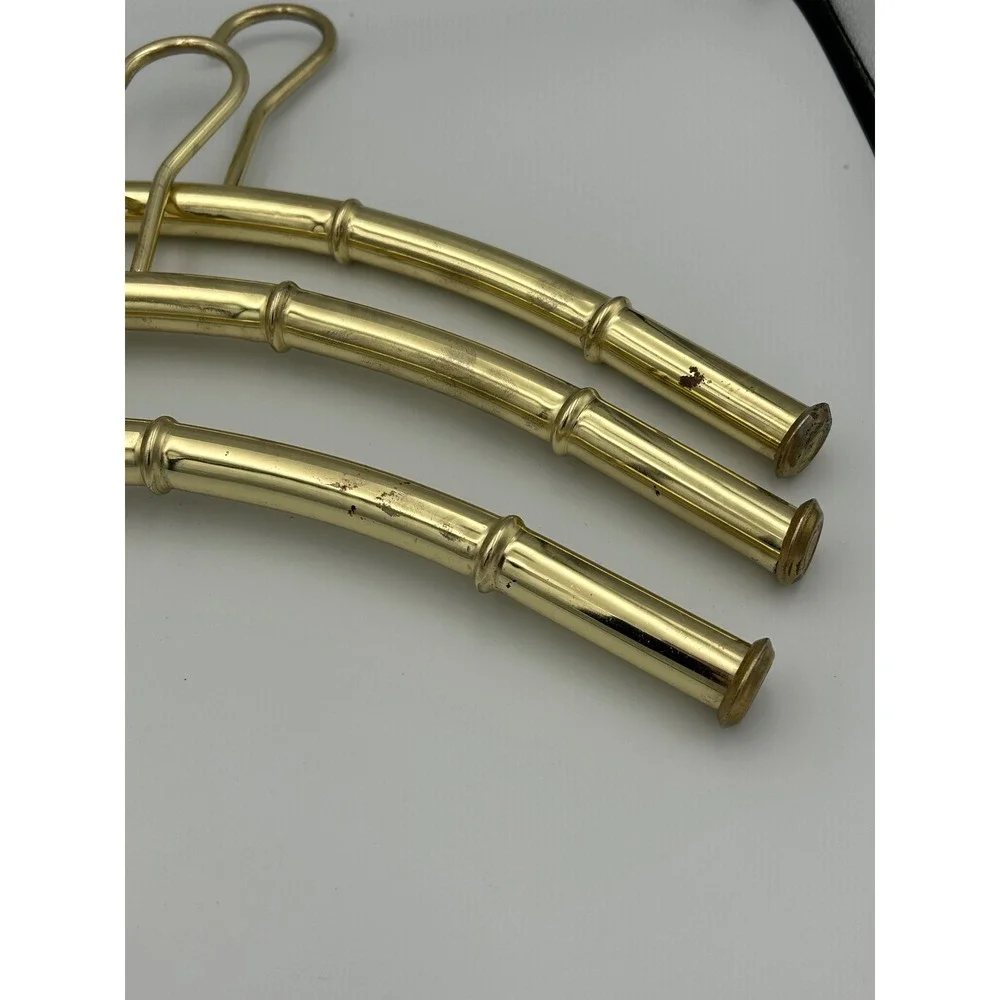 Vintage Brass Faux Bamboo Metal Hangers Set of 3 Hollywood Regency Chinoiserie